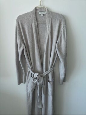 Barefoot Dreams Long Open-Front Belted Cardigan in Light Gray